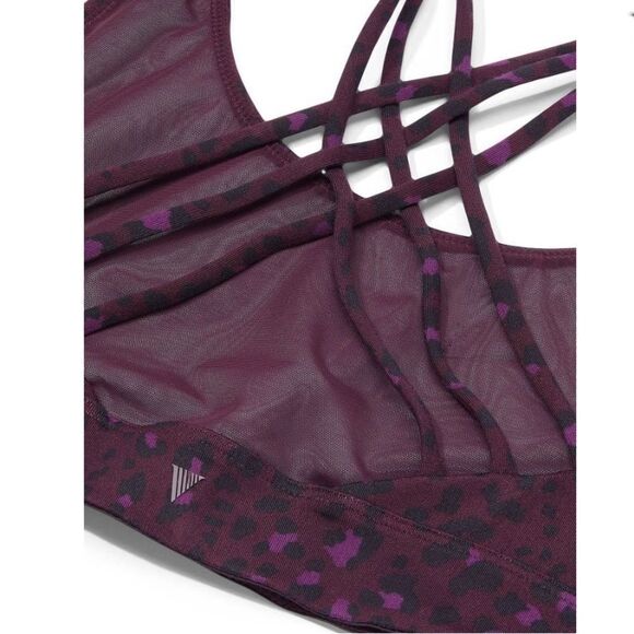 Victoria’s Secret Essentials Strappy Padded Sports bra Deep purple Leopard Small - Picture 2 of 7